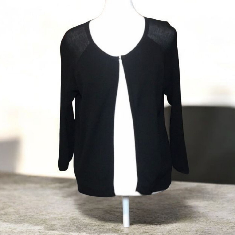 Peter Nygard Knit Clasp Neck Cardigan in Black Rayon/Cotton Size Medium